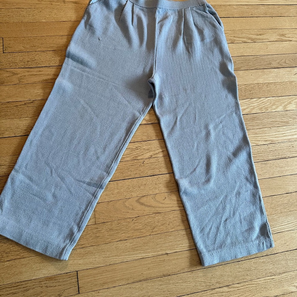 St. John Gray Knit Wide-Leg Trousers